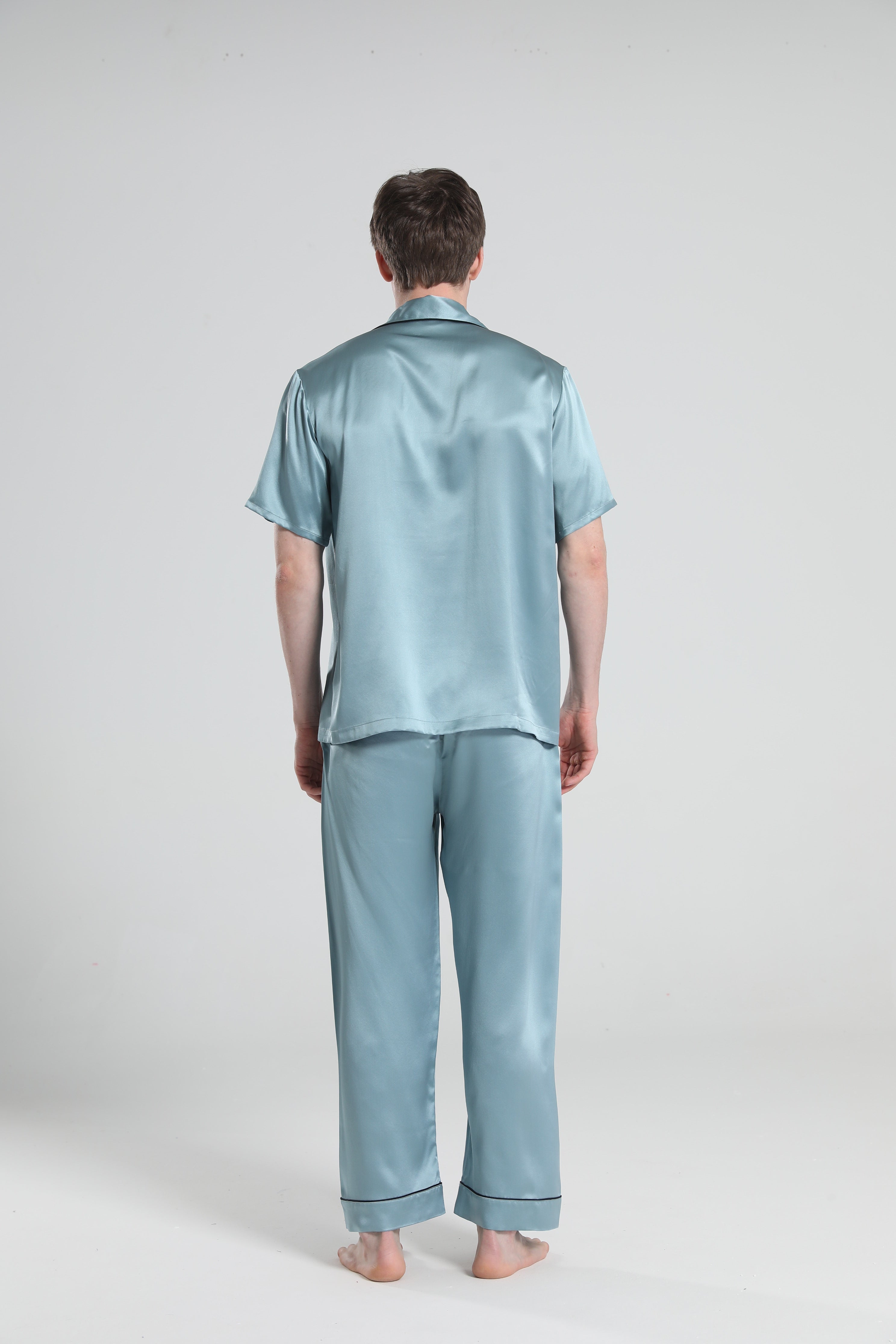 Short Sleeve Silk Pajamas For Men, Haze Blue
