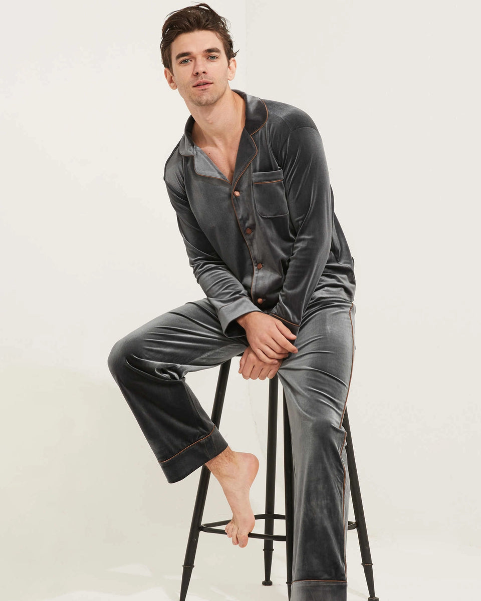 Mens Sleepwear Lonxu Silk Pajamas Pyjamas Homme Men's Stain Silk