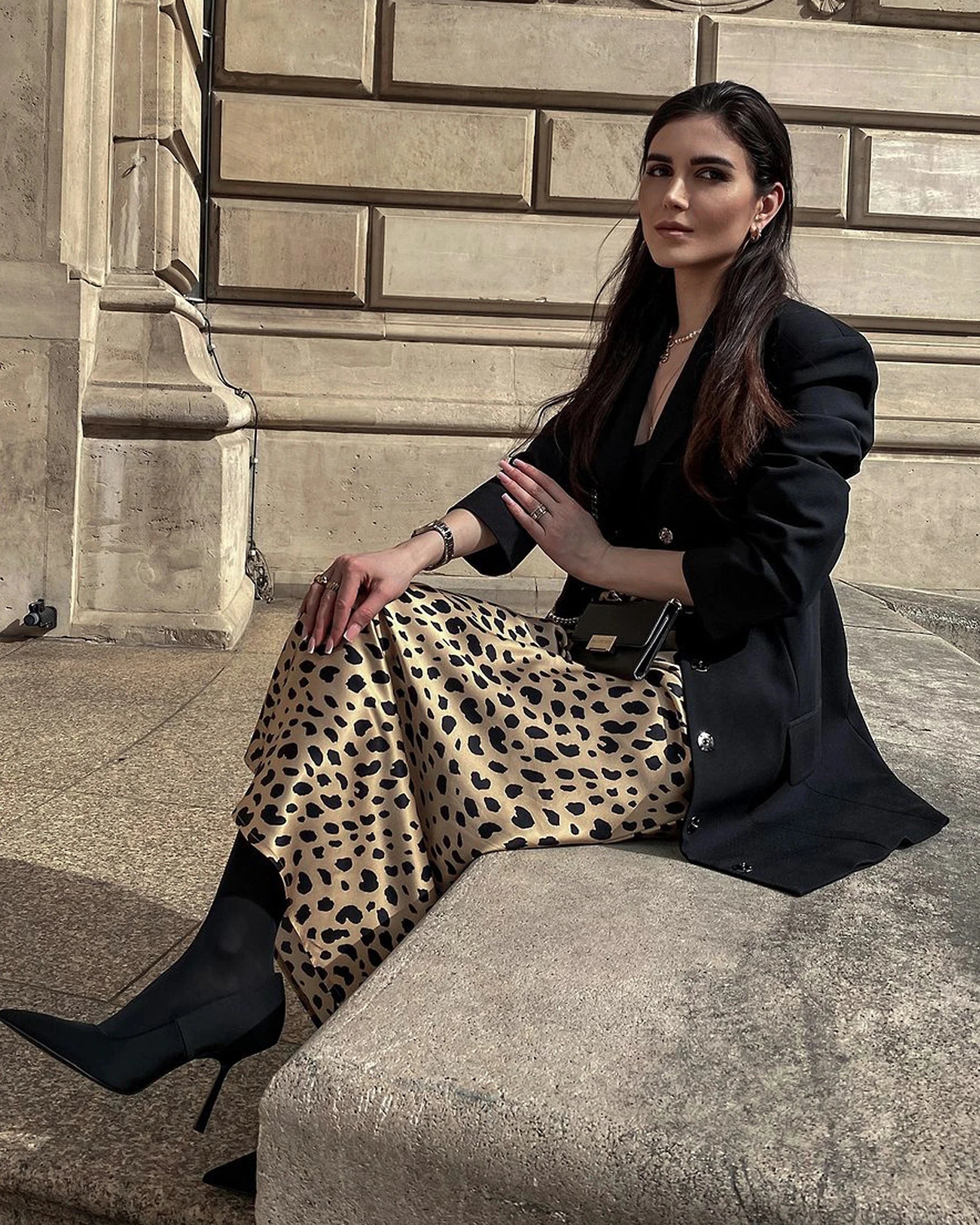 Silk Long Leopard Print Skirt