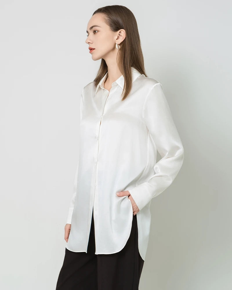 Oversized Button Up Silk Shirt, White
