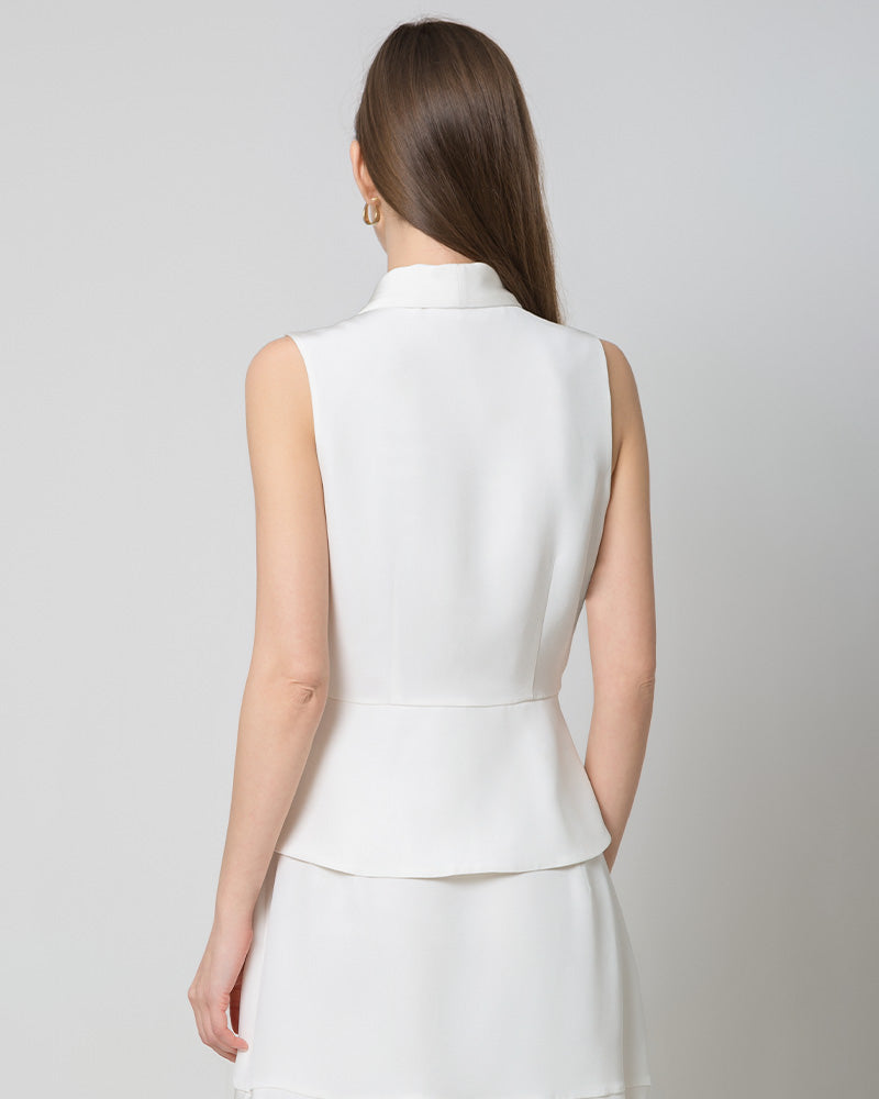 40 Momme V-Neck Silk Vest, White