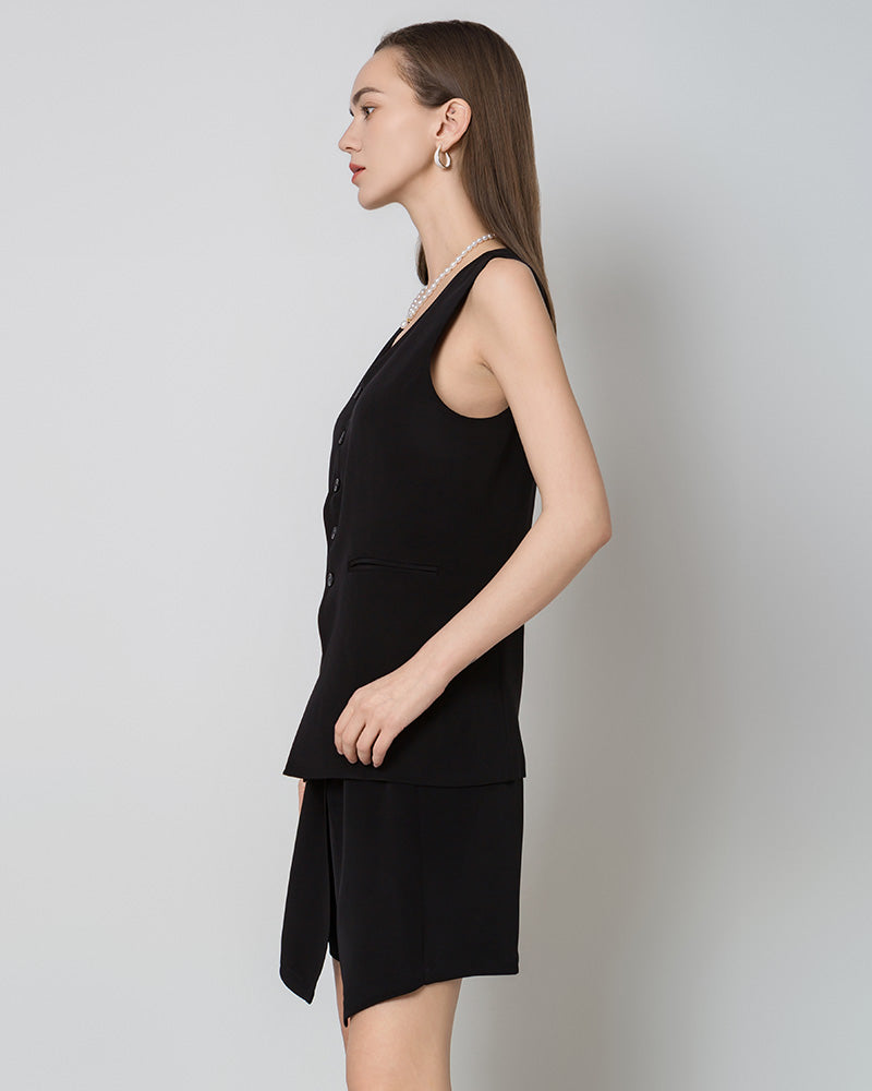 40 Momme Silk Blazer Vest, Black