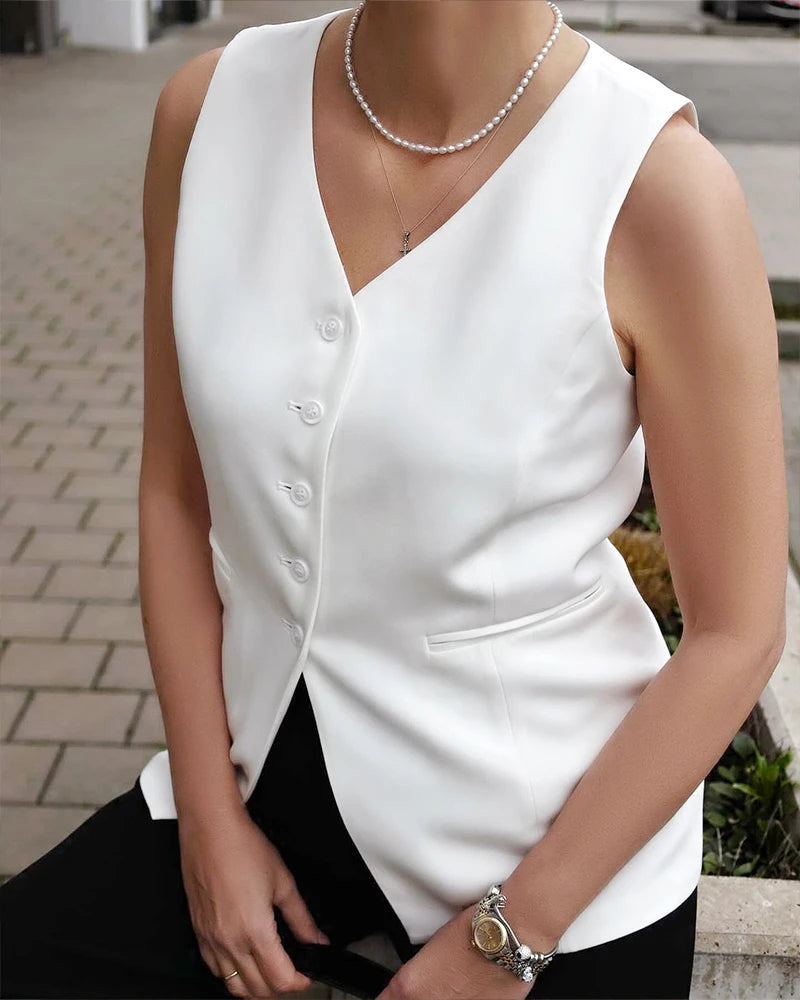 40 Momme Silk Blazer Vest, White