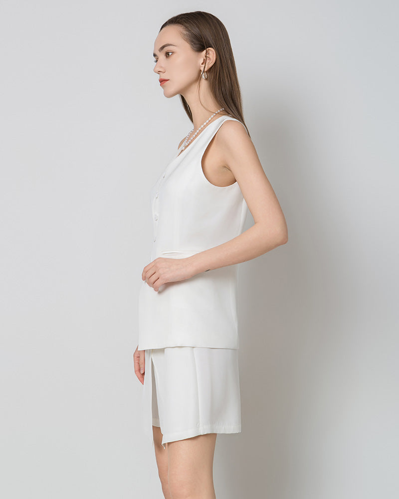 40 Momme Silk Blazer Vest, White