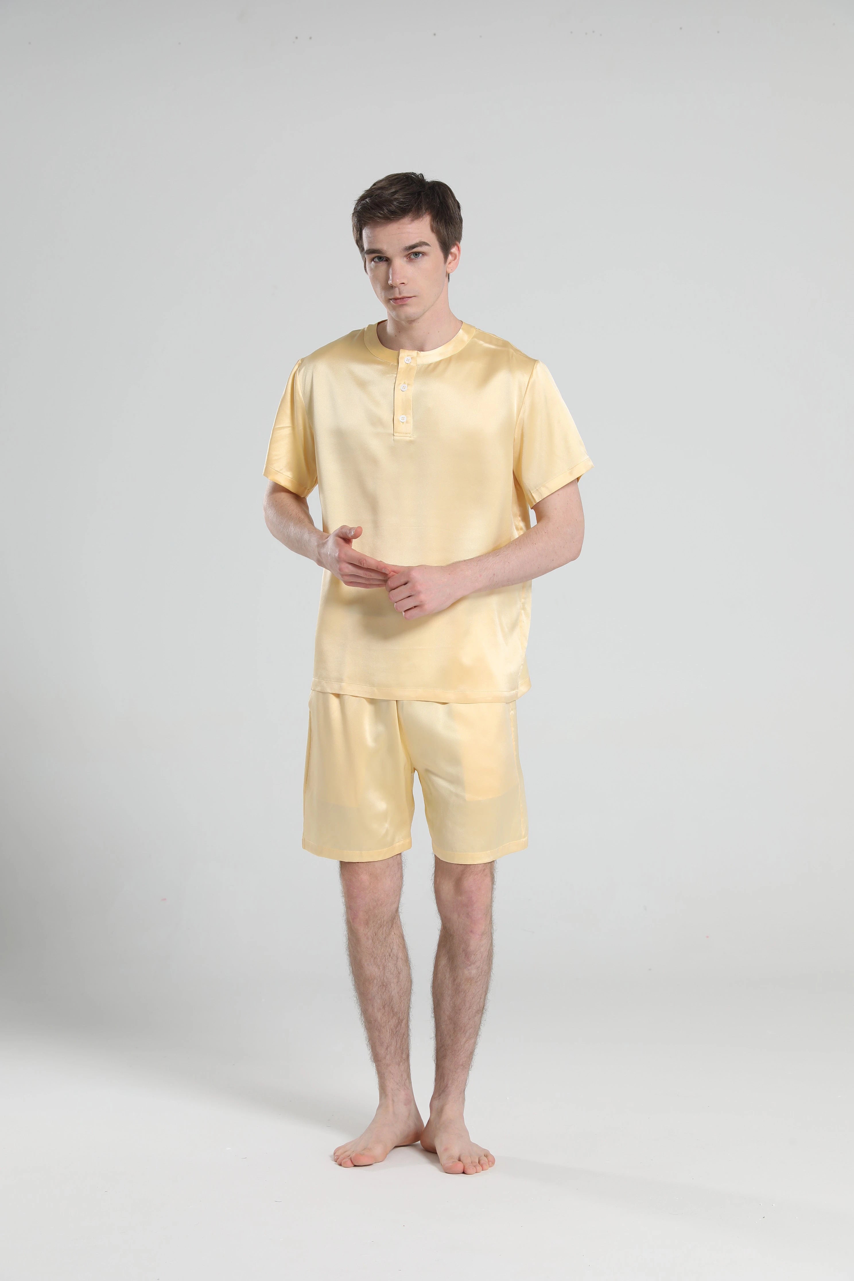 Simple Crew Neck Short Pajamas Set for men, Gold
