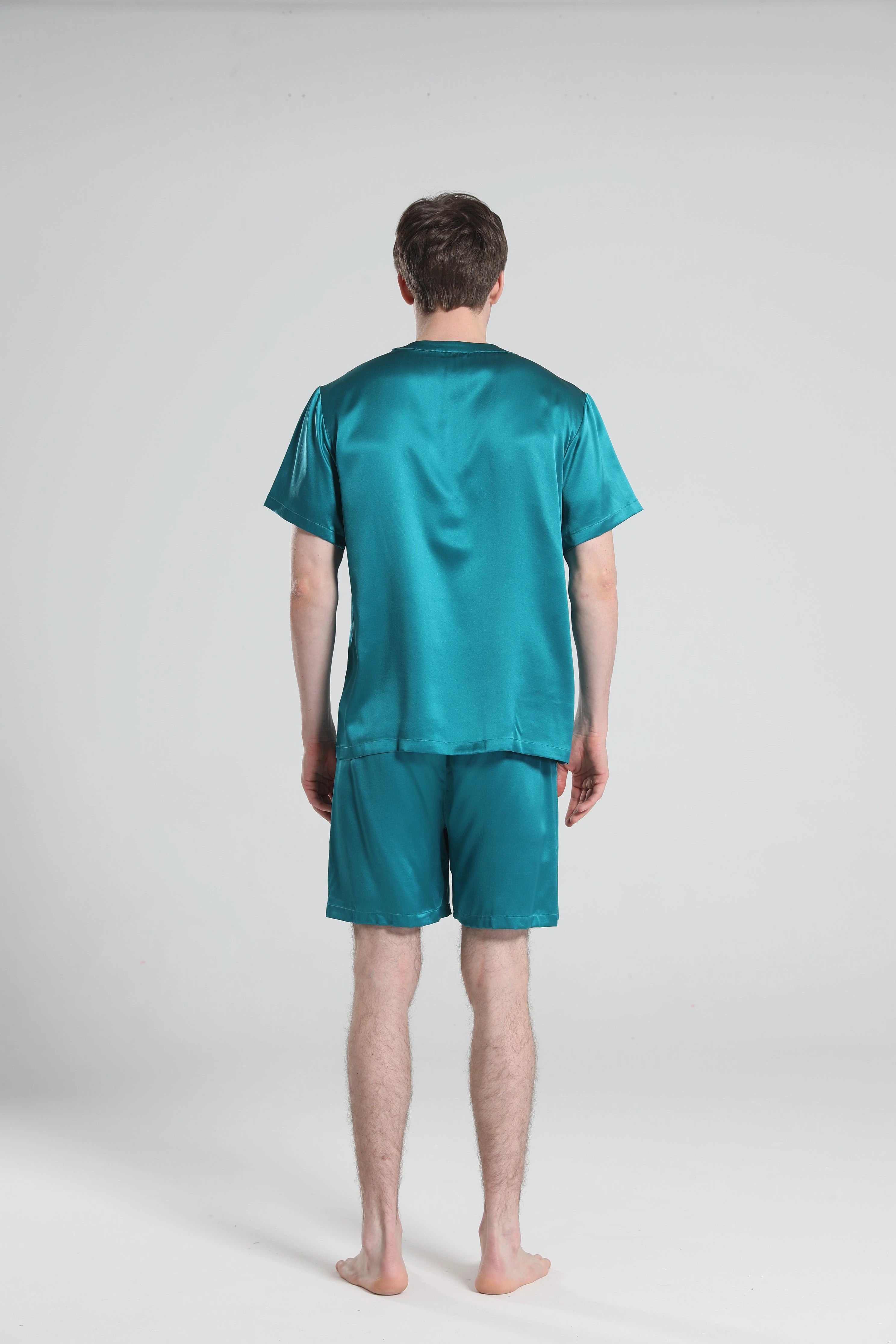 Simple Crew Neck Short Pajamas Set for men, Peacock Blue