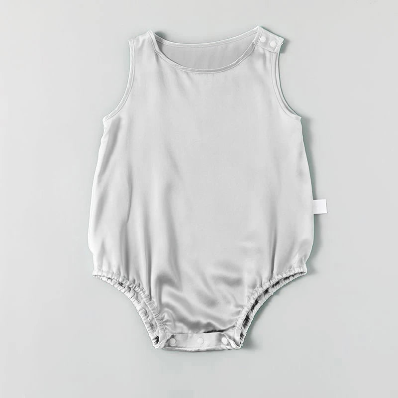 Sleeveless Baby Silk Onesies, White