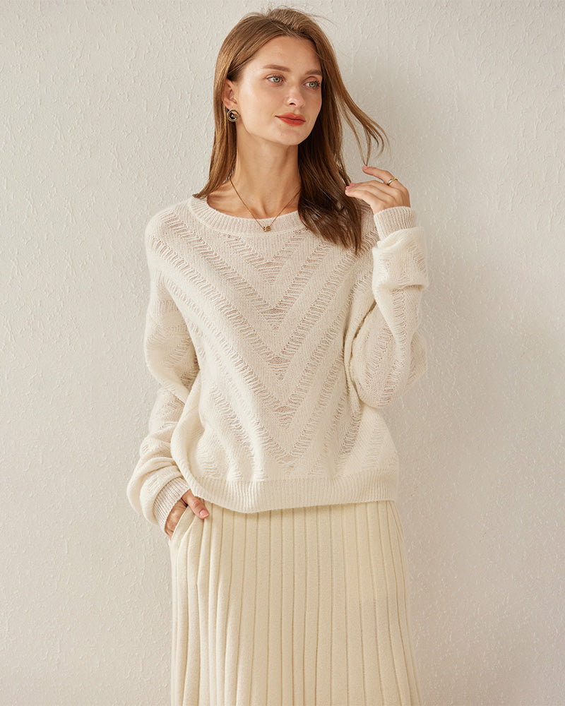 Loose Cashmere Chevron Sweater - DAISYSILK