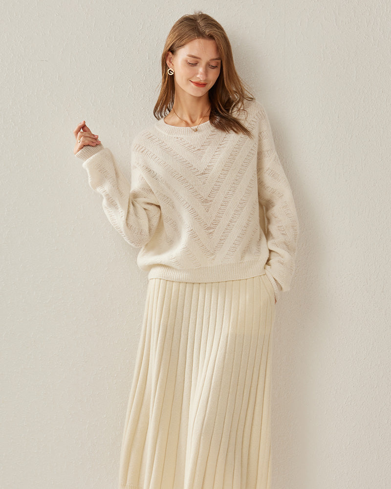 Loose Cashmere Chevron Sweater - DAISYSILK