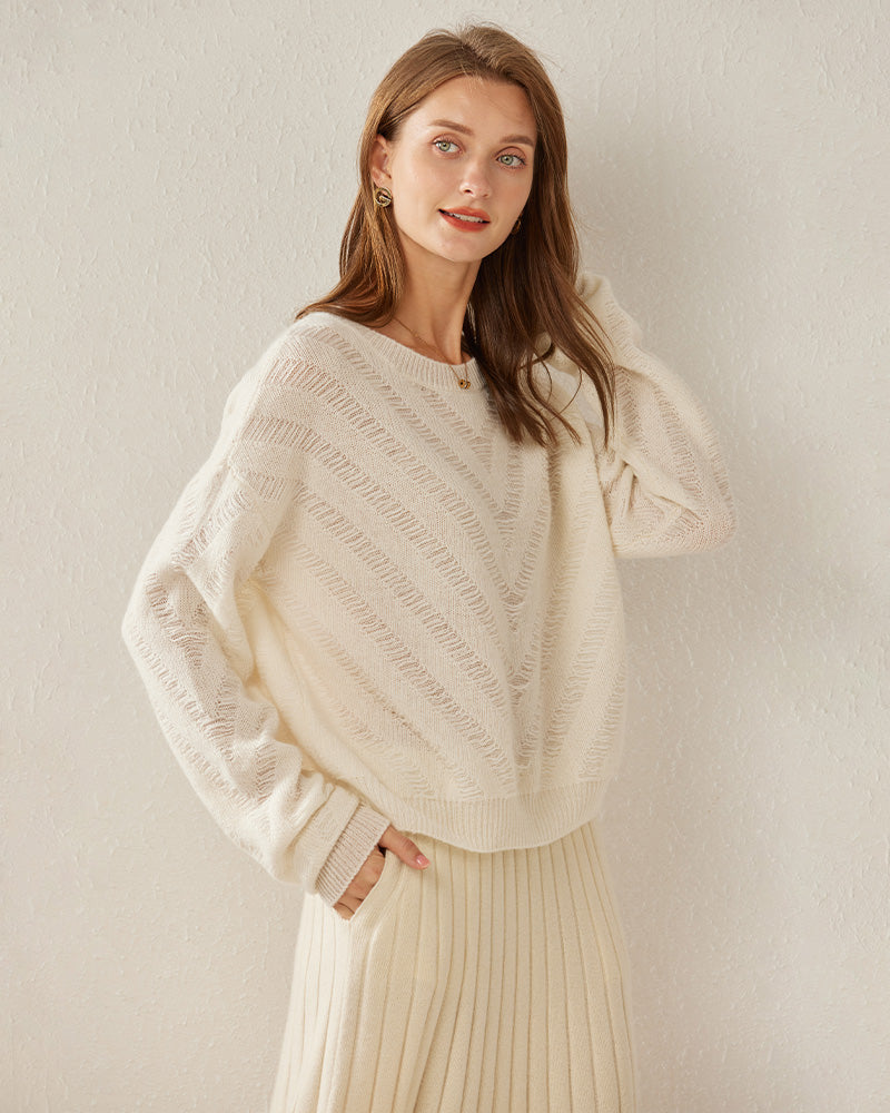 Loose Cashmere Chevron Sweater - DAISYSILK