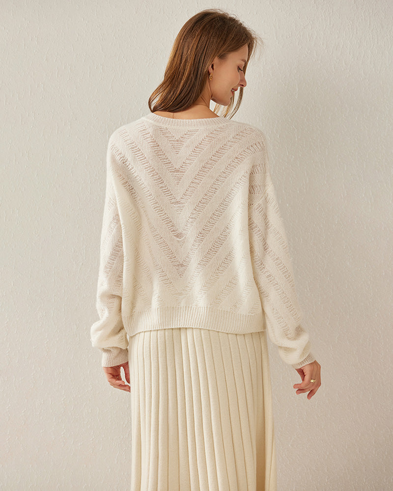 Loose Cashmere Chevron Sweater - DAISYSILK