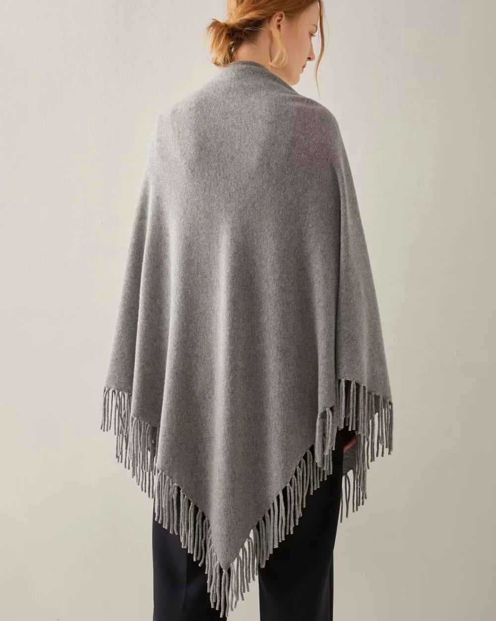 Triangular Tassel Cashmere Scarf, Grey