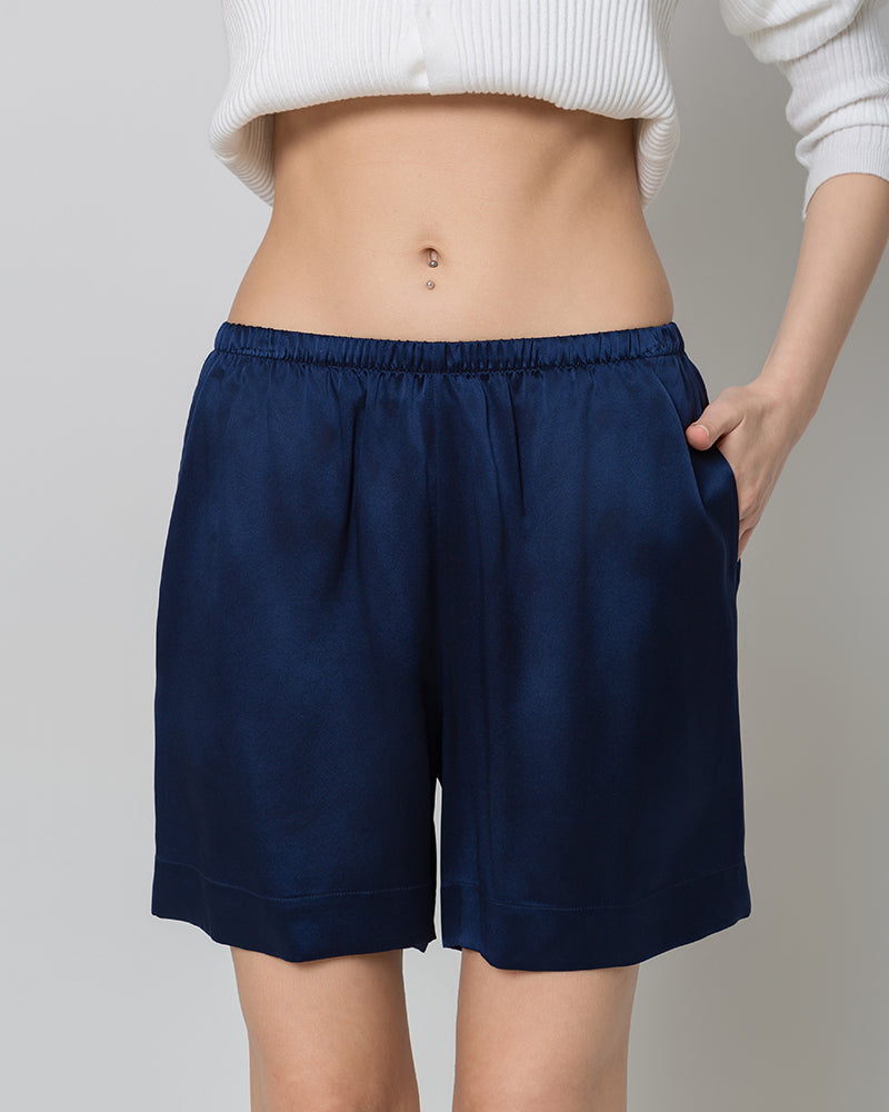 Women's Silk Pajama Shorts, Navy
