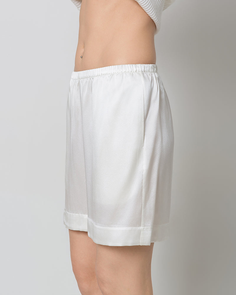 Women's Silk Pajama Shorts, White