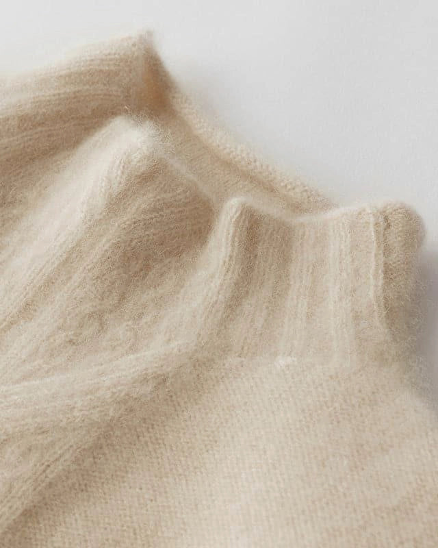 Mock Neck Knit Cashmere Sweater, Beige