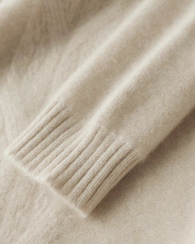 Mock Neck Knit Cashmere Sweater, Beige