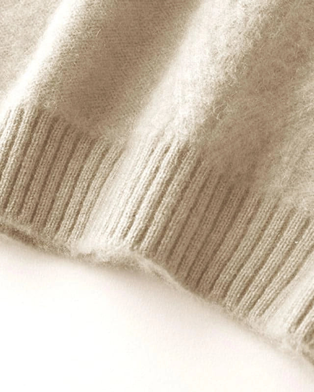 Mock Neck Knit Cashmere Sweater, Beige