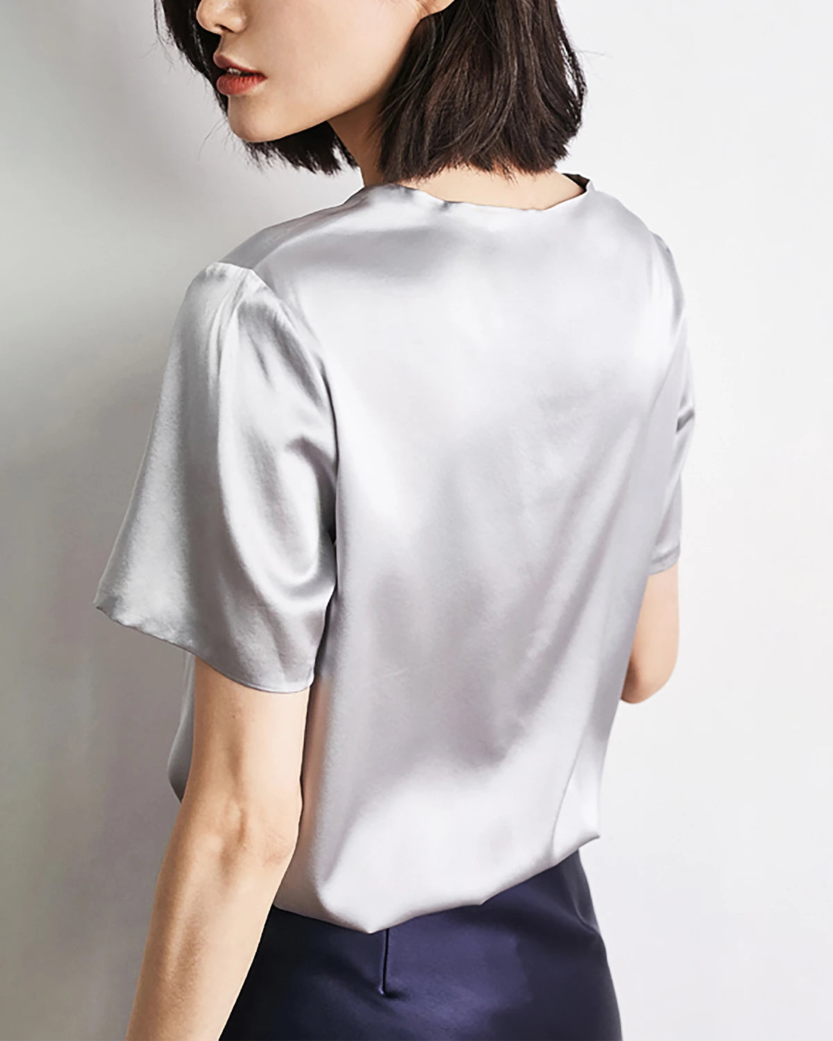 Women's Short Sleeve Silk Blouse Grey