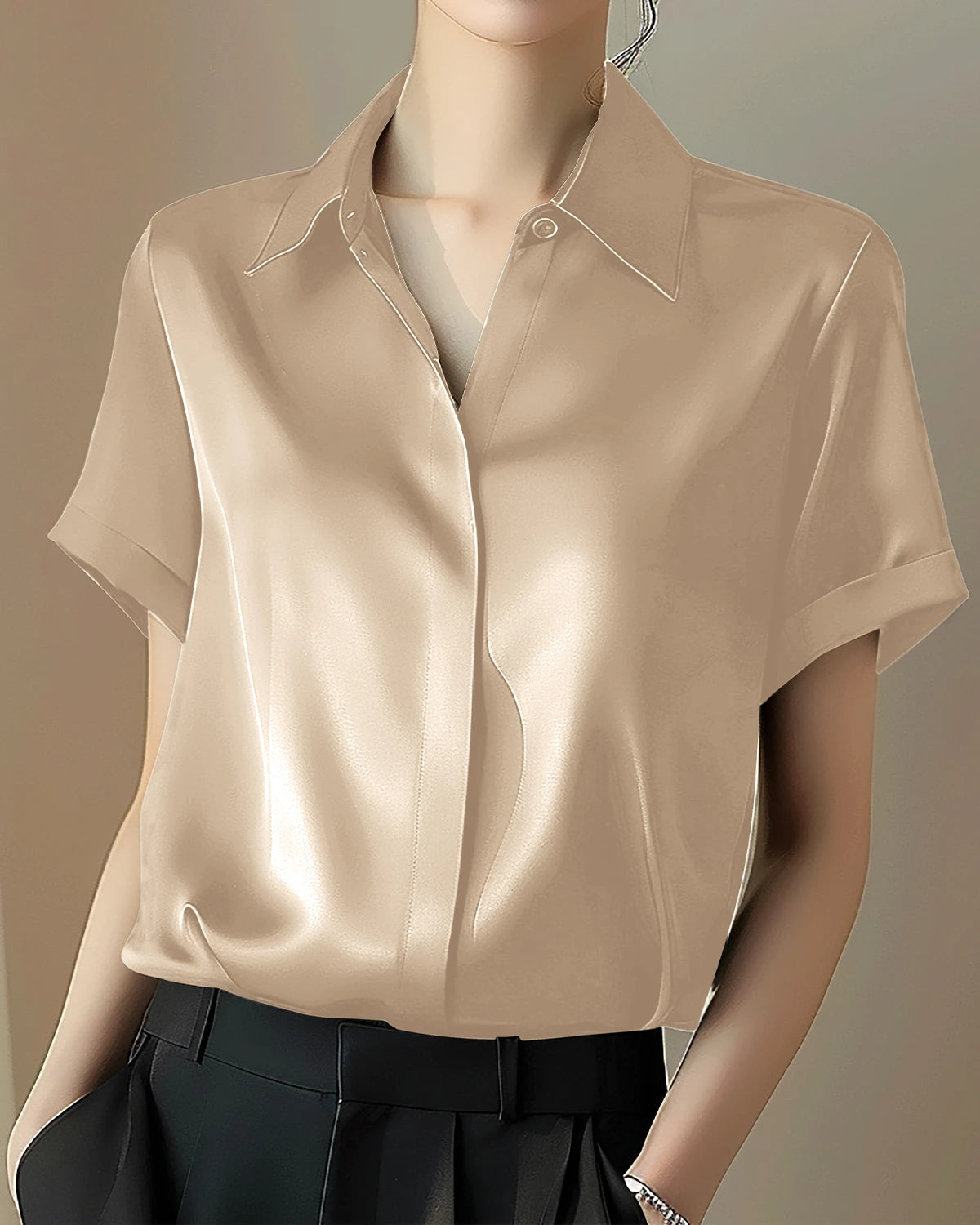 Classic Concealed Silk Shirt Champagne