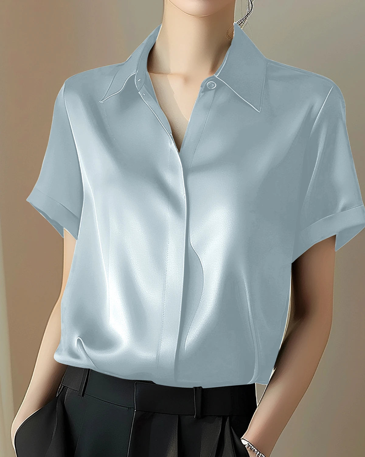 Classic Concealed Silk Shirt Haze Blue
