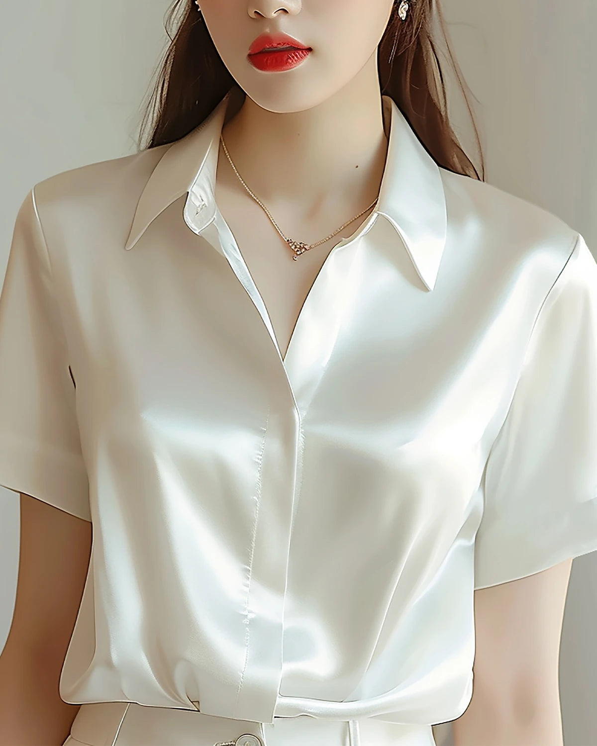 Classic Concealed Silk Shirt, Ivory