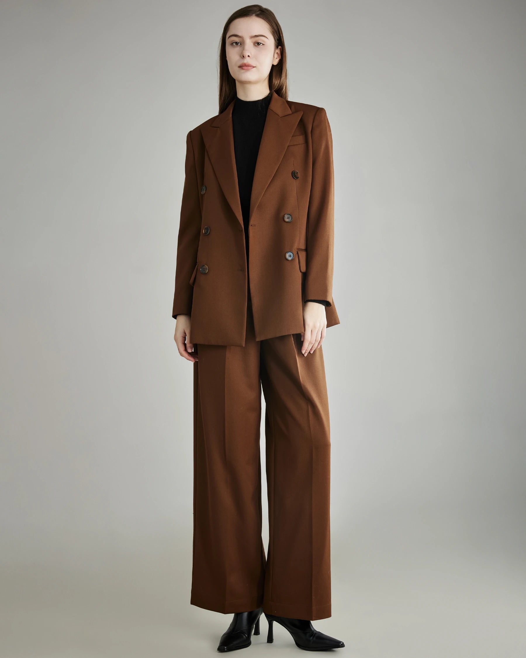 Women's Pleated Wool Wide Leg Pants, Caramel