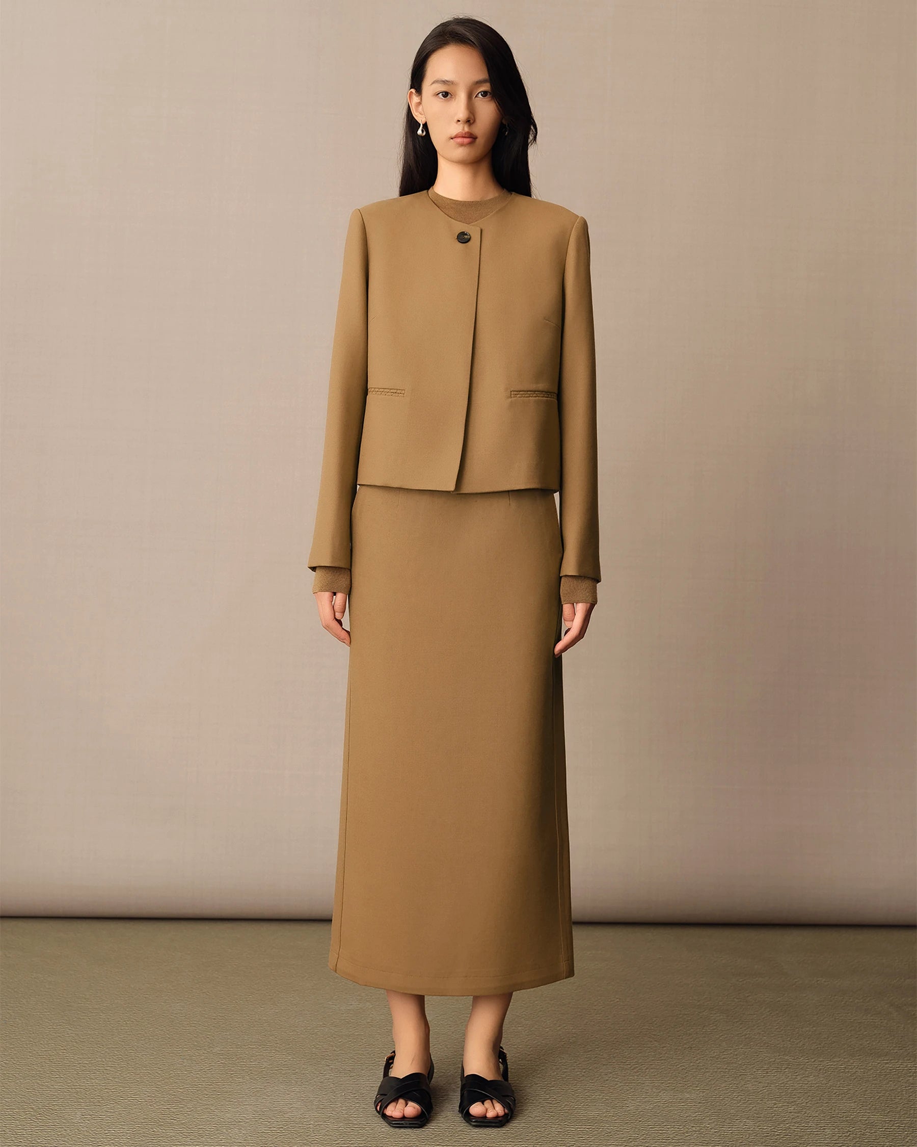 Women's Wool Fitted Blazer, Camel