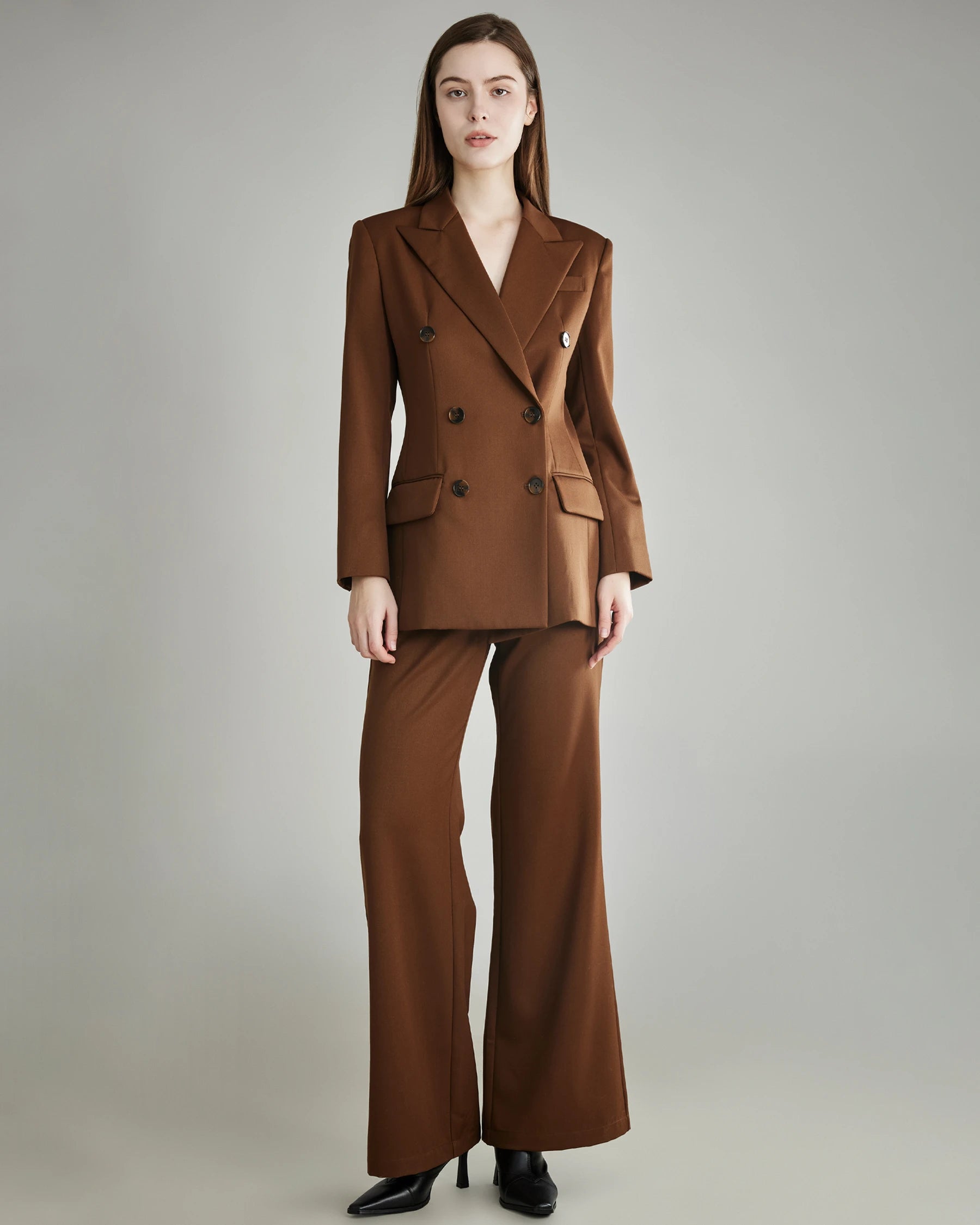 Wool Flared Suit Trousers for Women, Caramel