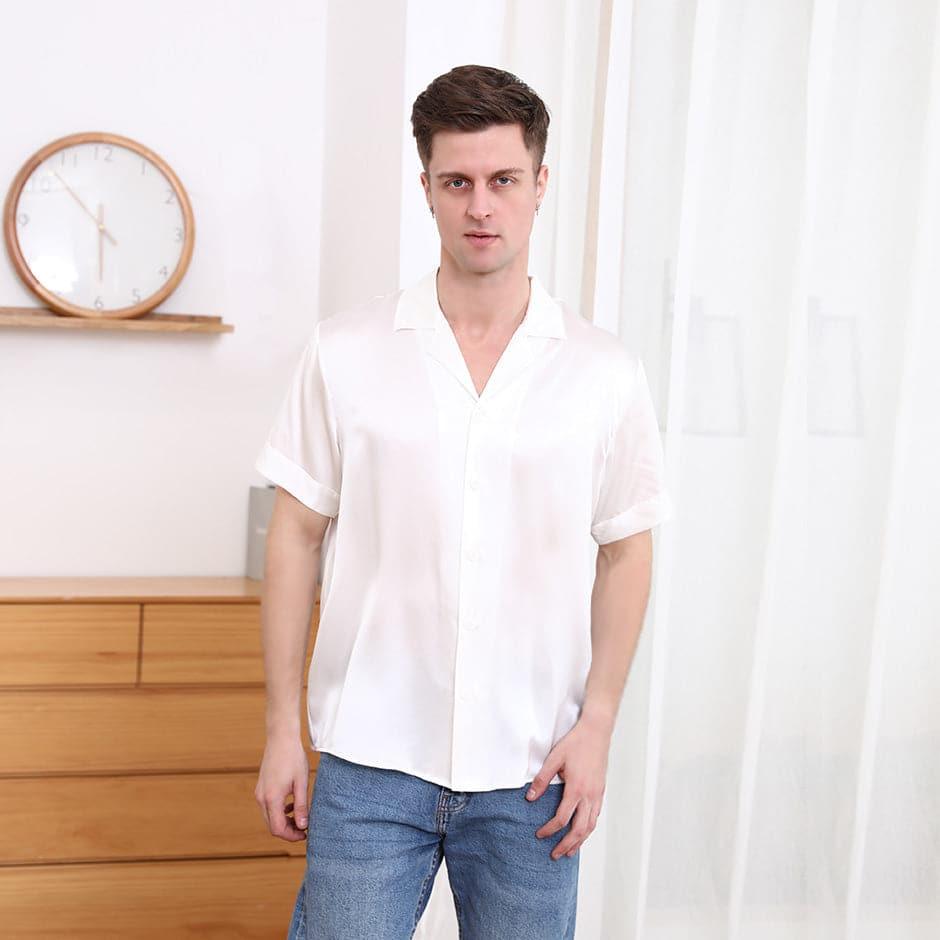 Gentle Lapel Collar Silk Short Shirt Blouse For Men - DAISYSILK