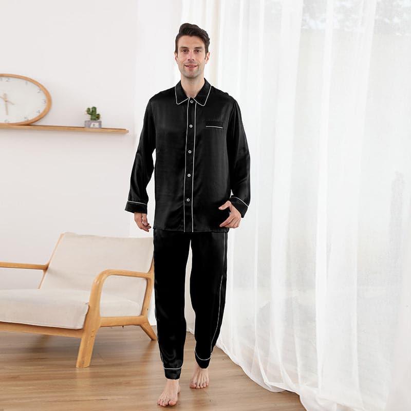 Double Piping Silk Pajamas Set For Men - DAISYSILK
