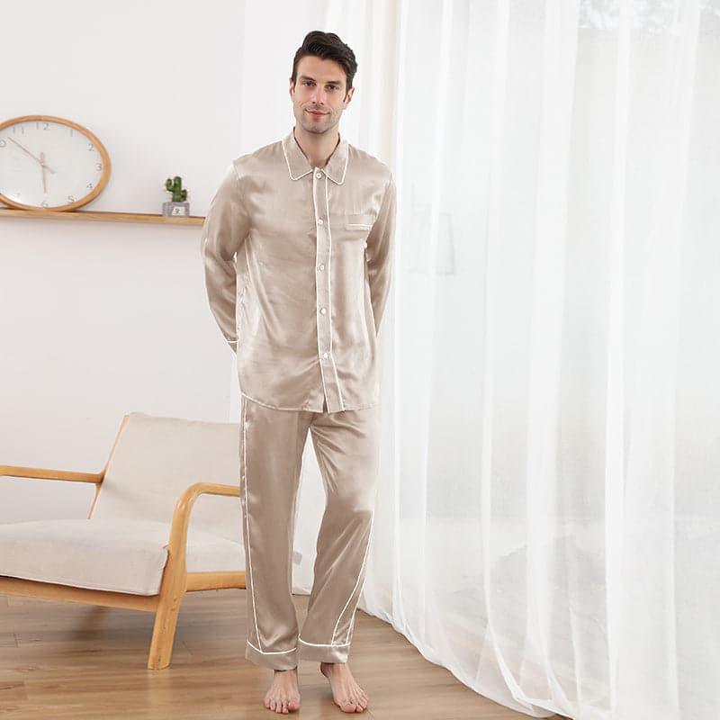 Double Piping Silk Pajamas Set For Men - DAISYSILK