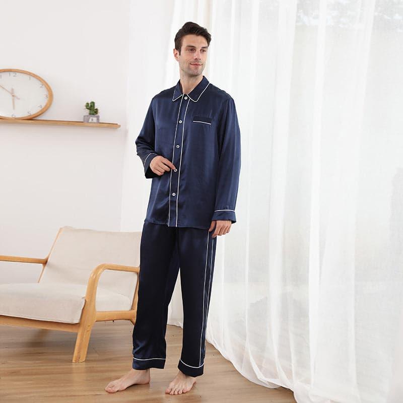 Double Piping Silk Pajamas Set For Men - DAISYSILK