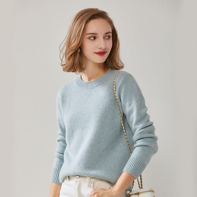 Pure Cashmere Crew Neck Sweater - DAISYSILK