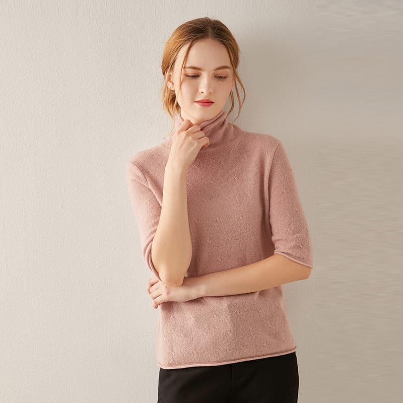 Short Sleeve Turtleneck Cashmere Sweater - DAISYSILK