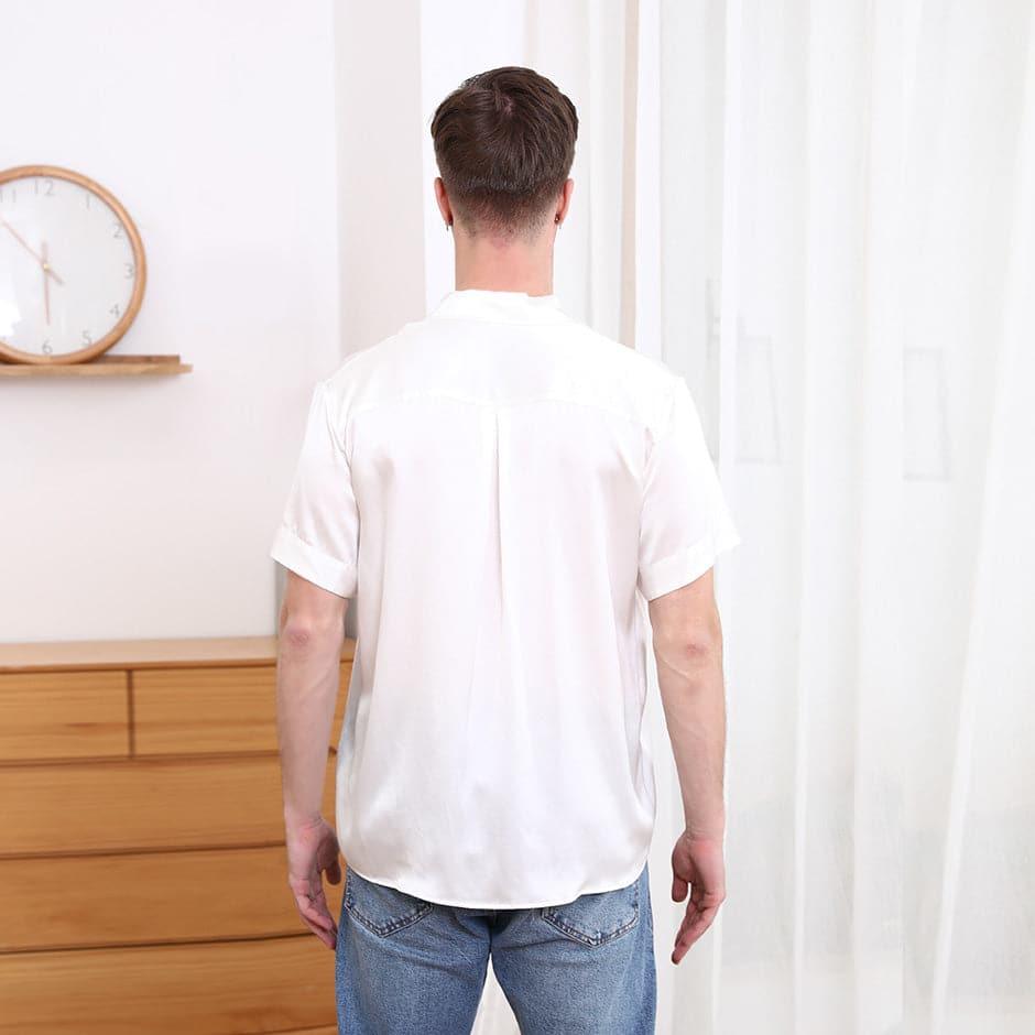 Gentle Lapel Collar Silk Short Shirt Blouse For Men - DAISYSILK