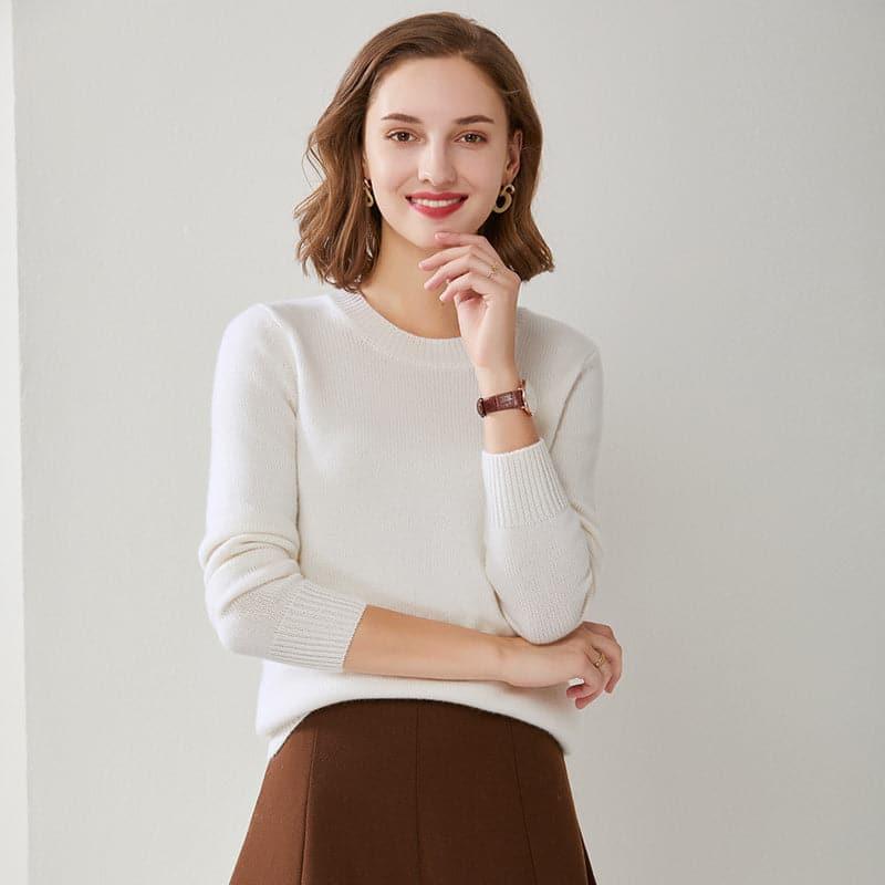 Pure Cashmere Crew Neck Sweater - DAISYSILK