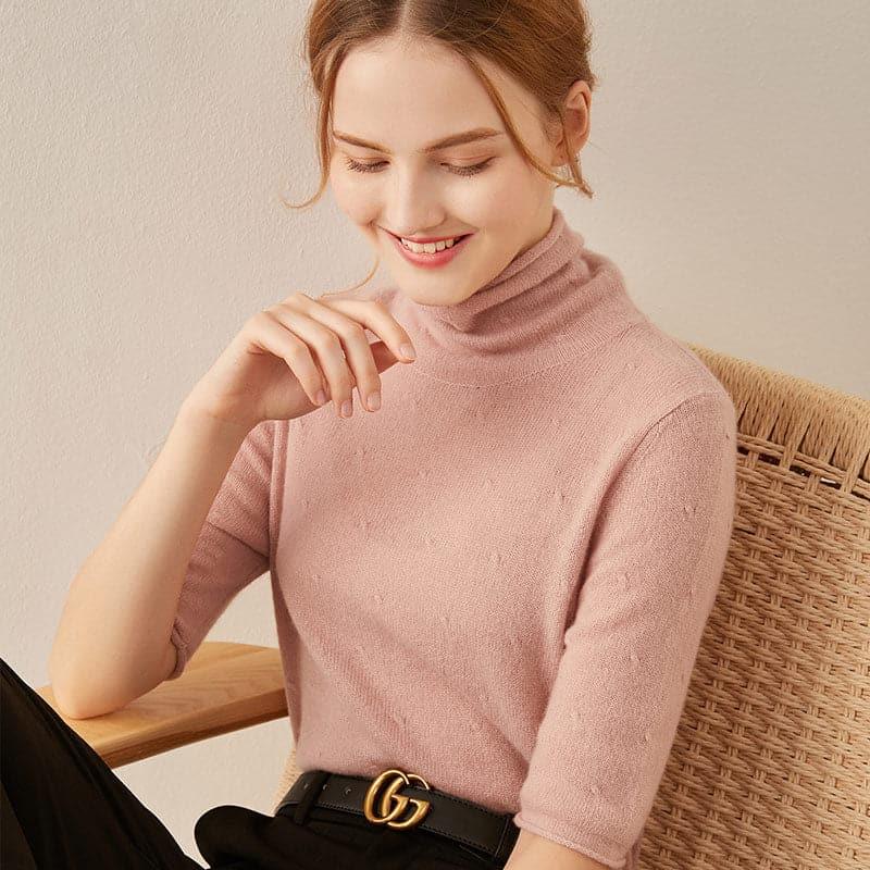 Short Sleeve Turtleneck Cashmere Sweater - DAISYSILK