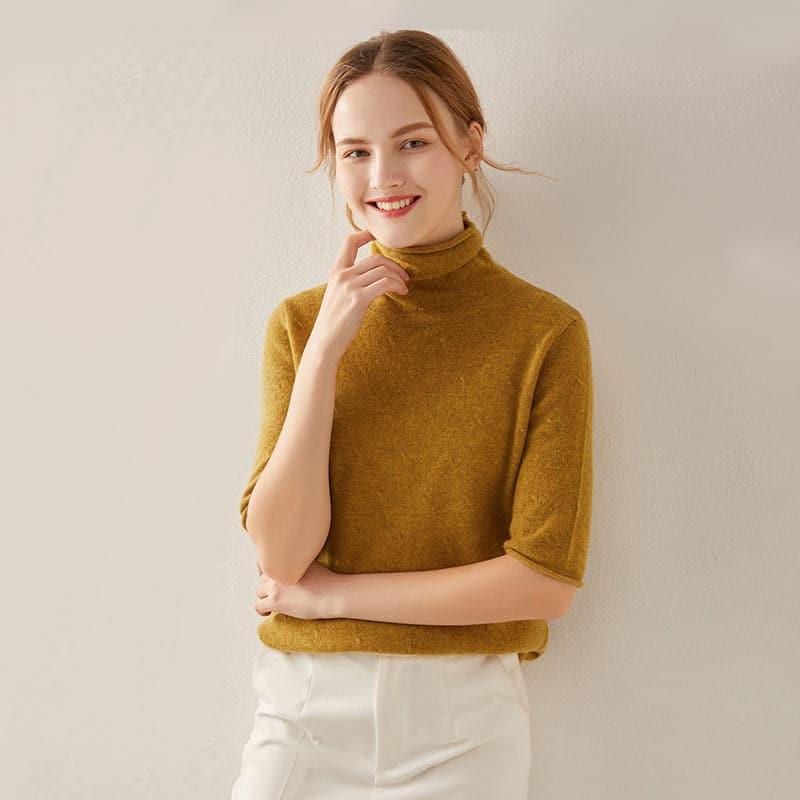 Short Sleeve Turtleneck Cashmere Sweater - DAISYSILK