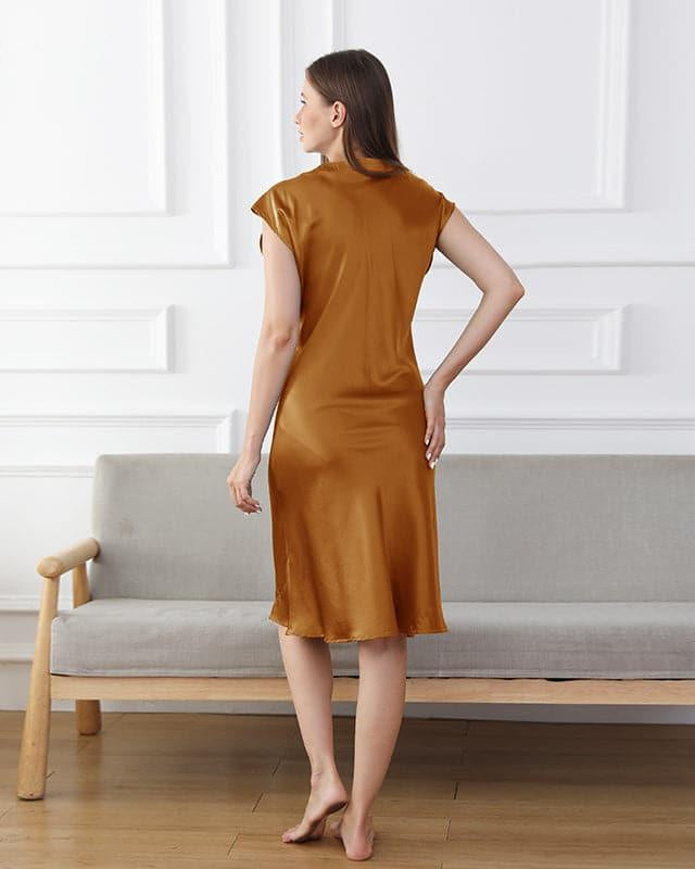 19 Momme Relaxed Fit V-neck Silk Nightgown, Yellow