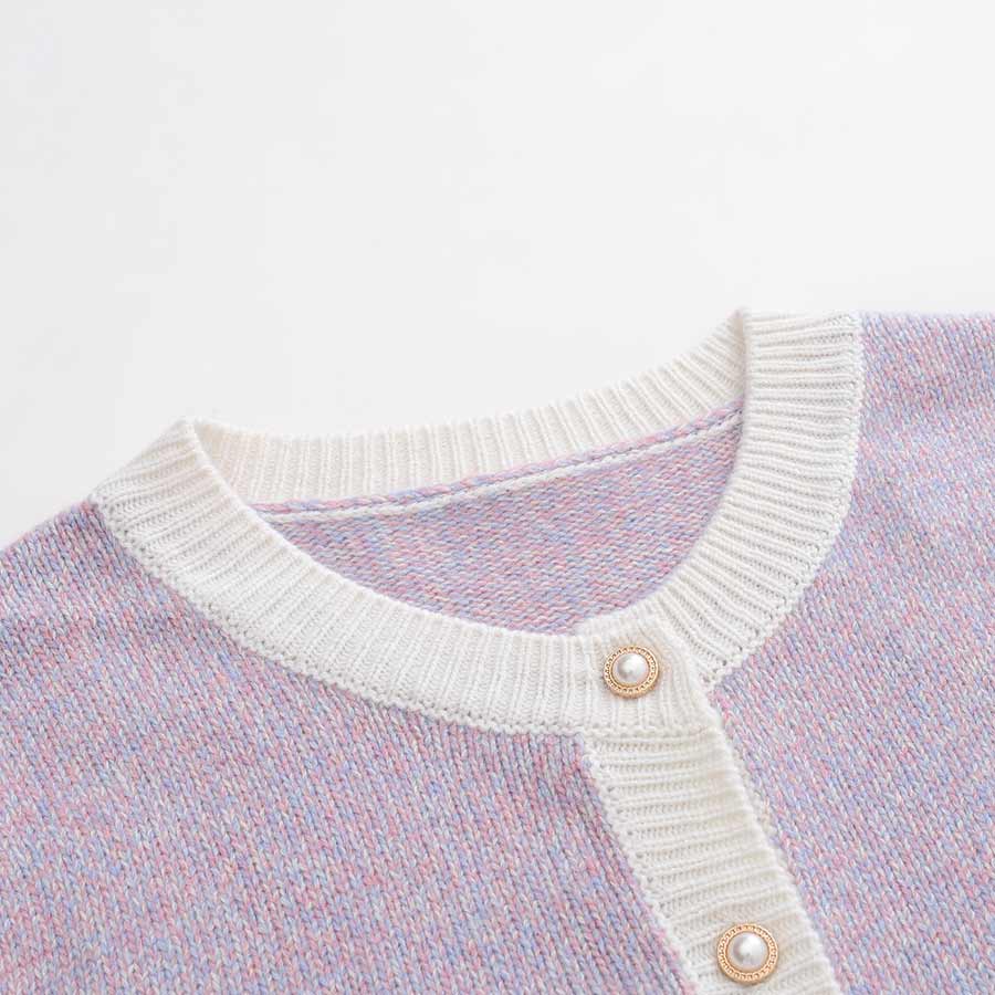 Lilac Cashmere Cardigan with Pearl Button, Lilac and White
