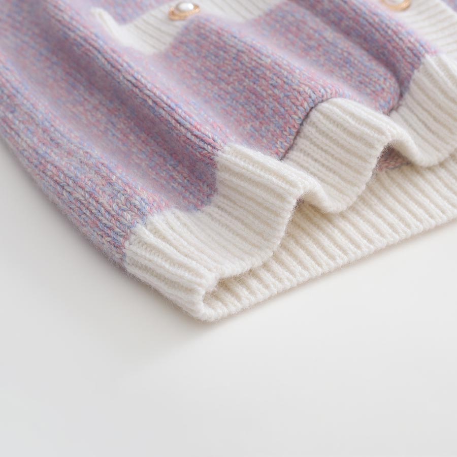 Lilac Cashmere Cardigan with Pearl Button, Lilac and White