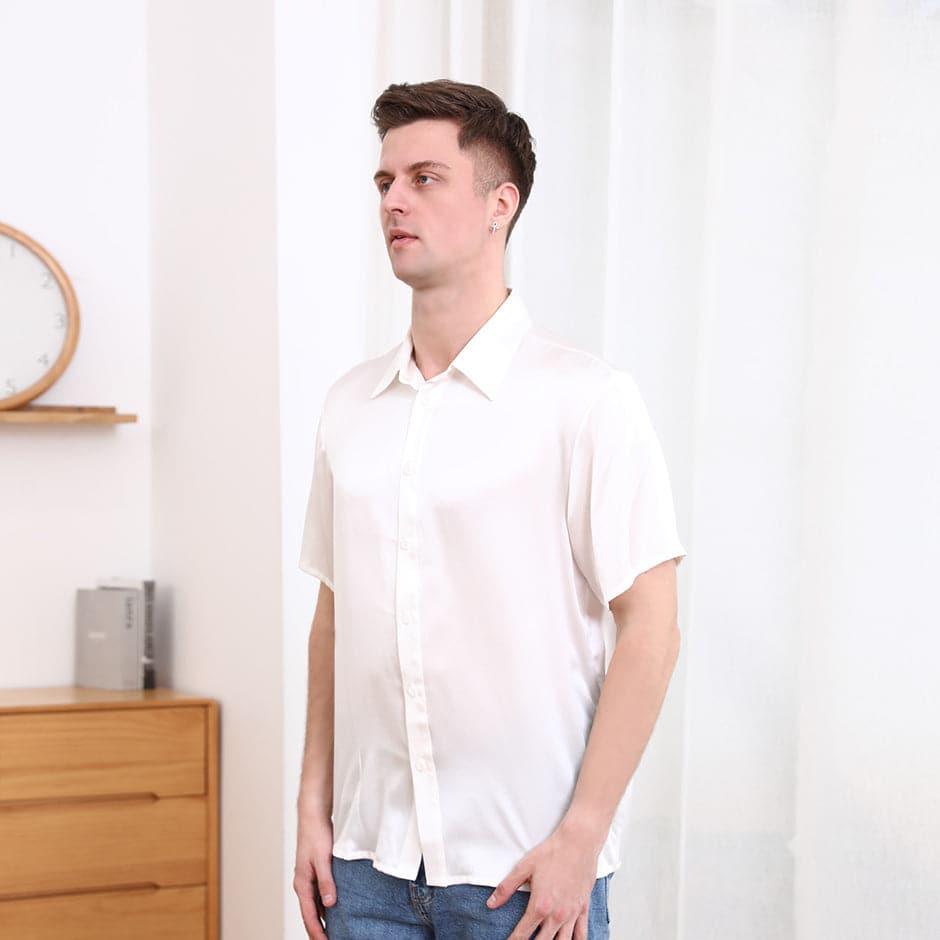 Men's Basic Silk Shirt Short Sleeve - DAISYSILK