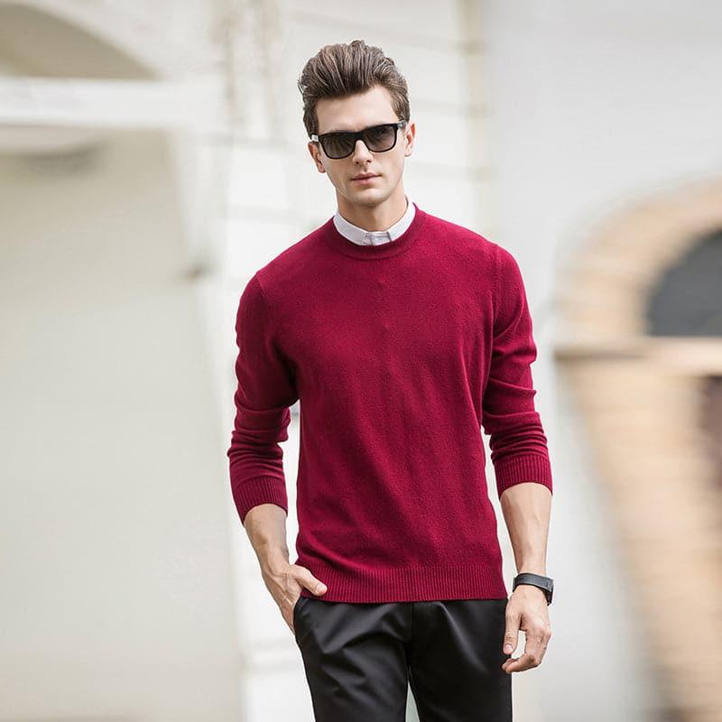 Men's Crew Neck Cashmere Sweater - DAISYSILK