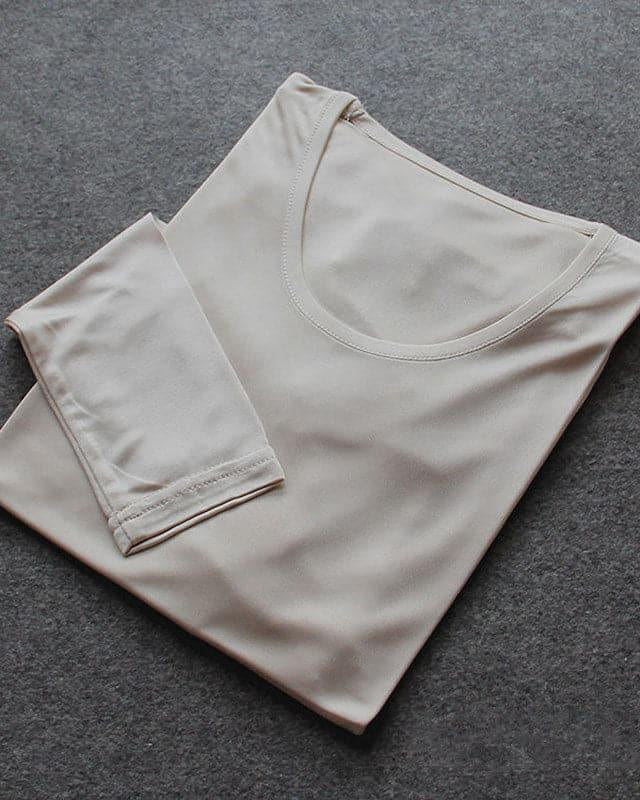 Mulberry Silk Long Thermal Underwear Set for Women Beige
