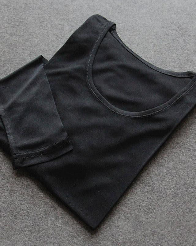 Mulberry Silk Long Thermal Underwear Set for Women Black