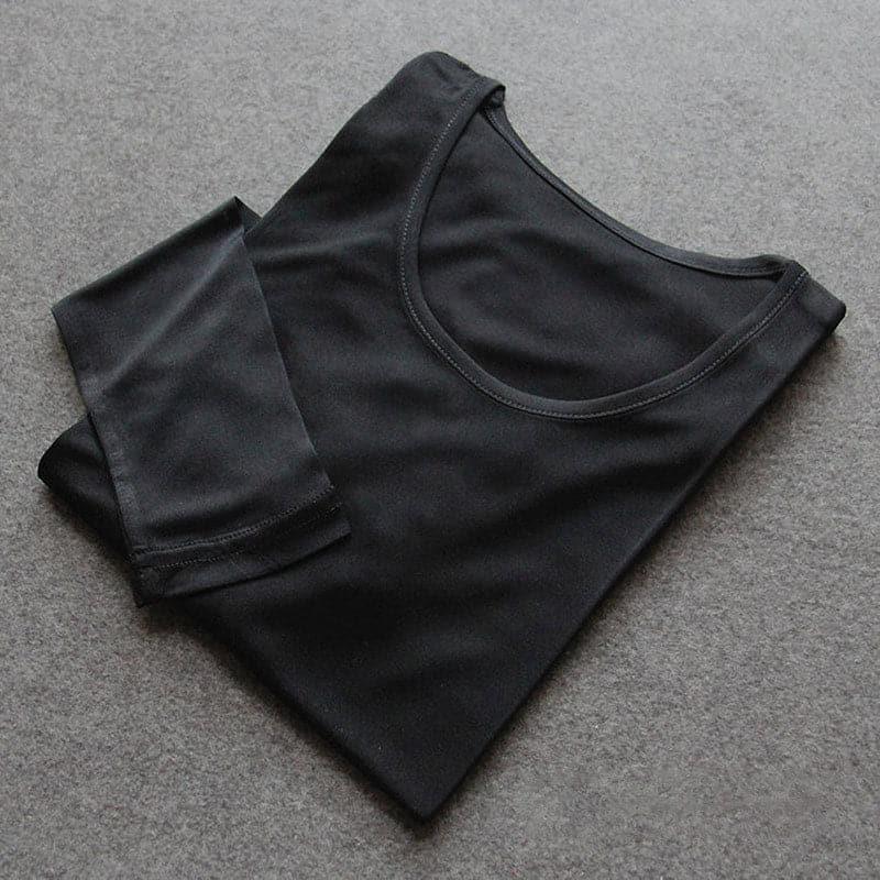 Mulberry Silk Long Thermal Underwear Set for Women Black