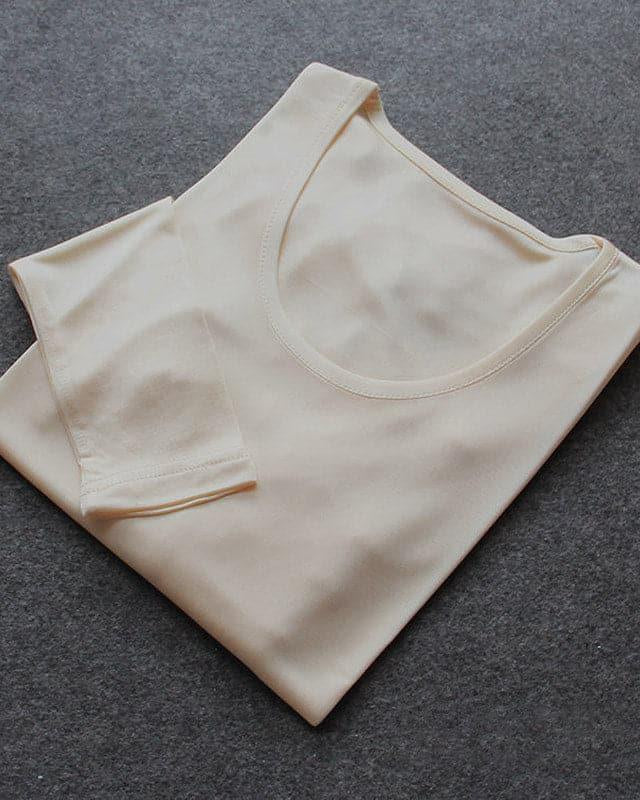 Mulberry Silk Long Thermal Underwear Set for Women Light Beige