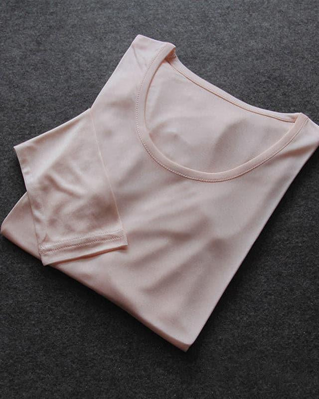 Mulberry Silk Long Thermal Underwear Set for Women Light Pink