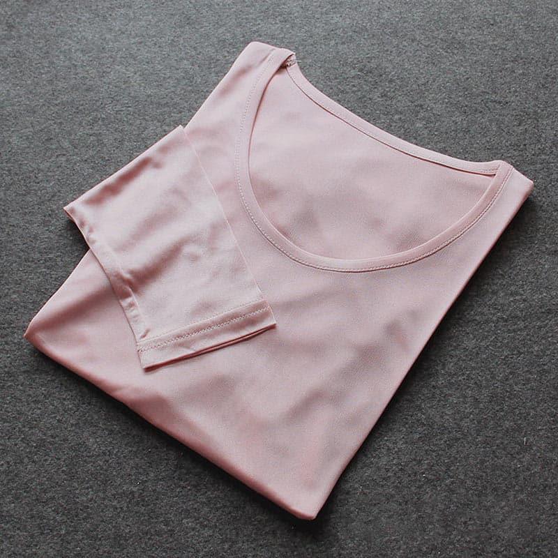 Mulberry Silk Long Thermal Underwear Set for Women Pink