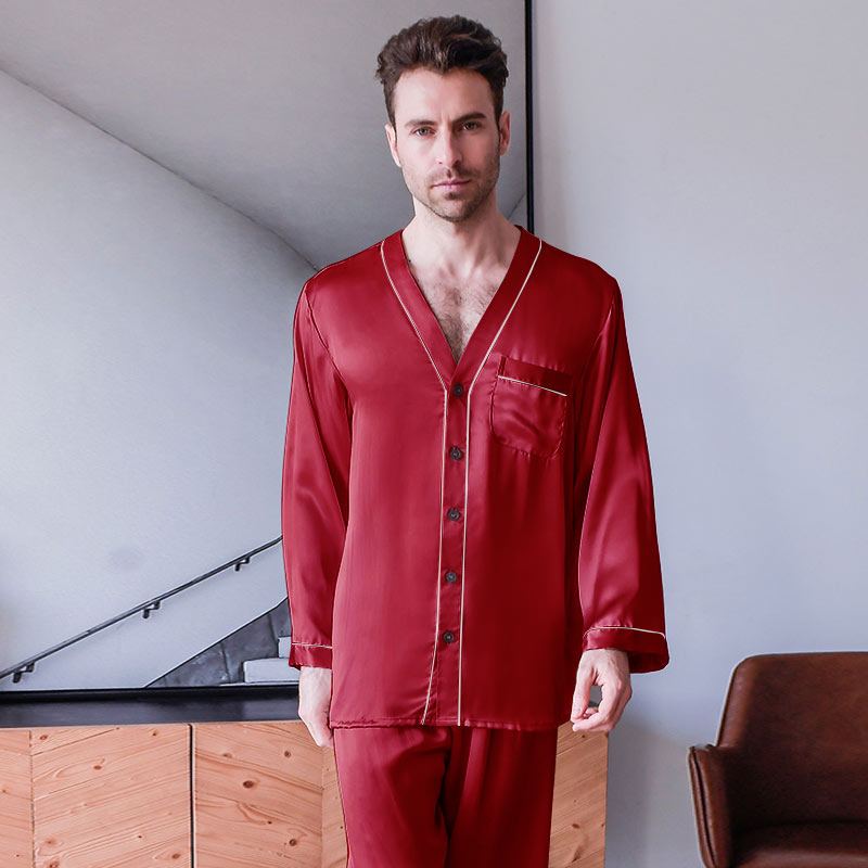 Pure Silk Men's V Neck Pajama Set - DAISYSILK